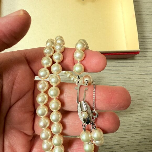 Vintage Double Strand Faux Pearl Necklaces with Rhinestone Clasp - Picture 5 of 11